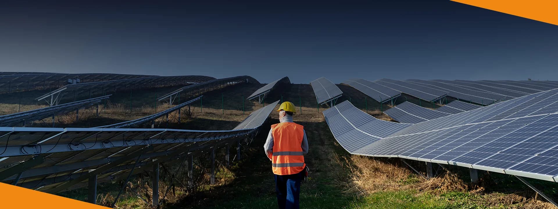 Rows of solar panels at a ground-mounted solar power plant