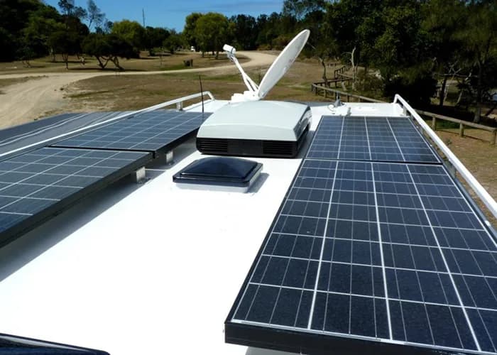Solar panel mounted on a caravan roof